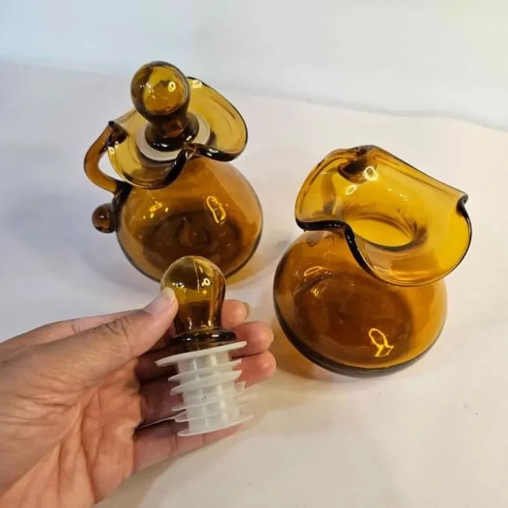 Vintage Amber Glass Oil and Vinegar Cruet Set